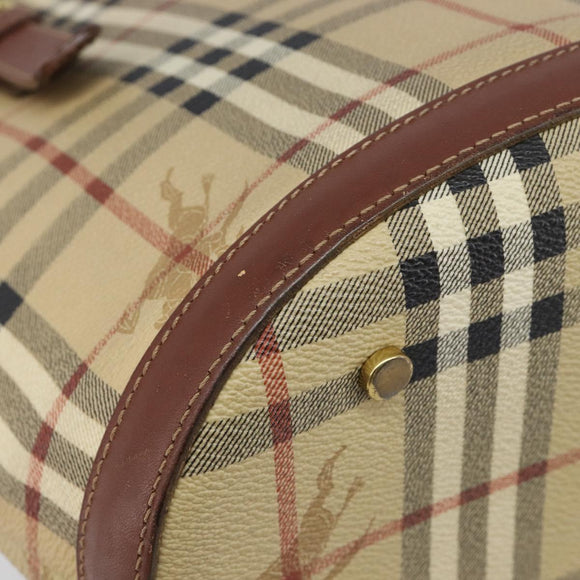 BURBERRY Nova Check Tote Bag PVC Beige Gold Auth ka6030