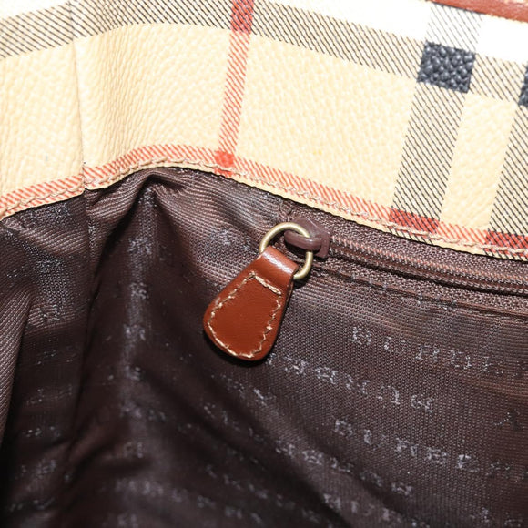 BURBERRY Nova Check Tote Bag PVC Beige Gold Auth ka6030