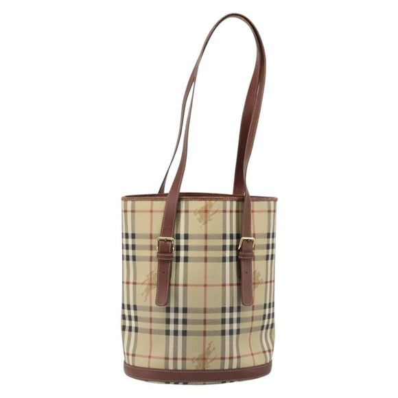 BURBERRY Nova Check Tote Bag PVC Beige Gold Auth ka6030
