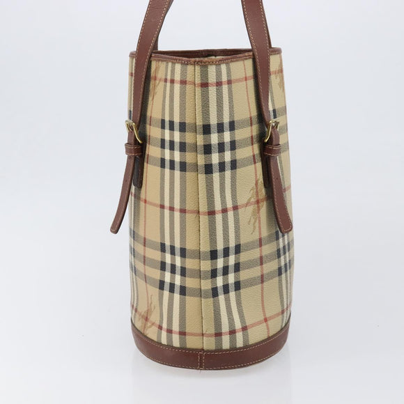 BURBERRY Nova Check Tote Bag PVC Beige Gold Auth ka6030