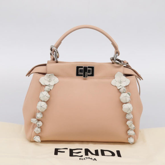 FENDI Mini Peek A Boo Hand Bag Leather 2way Pink Silver Auth ka6033V