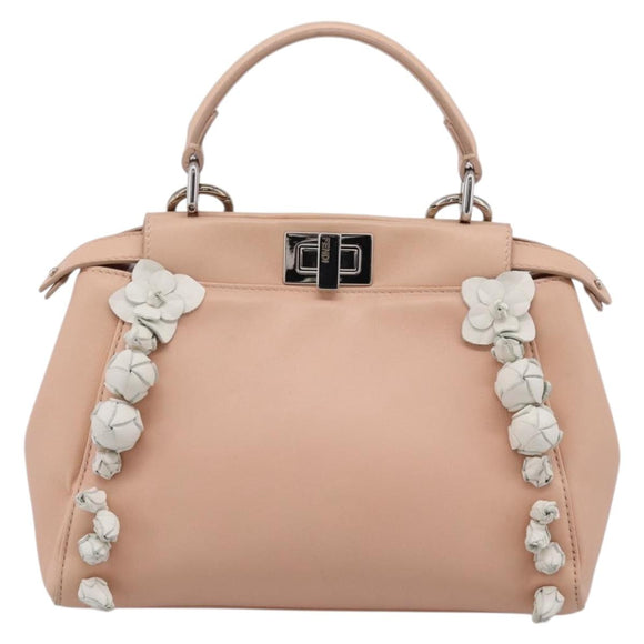 FENDI Mini Peek A Boo Hand Bag Leather 2way Pink Silver Auth ka6033V