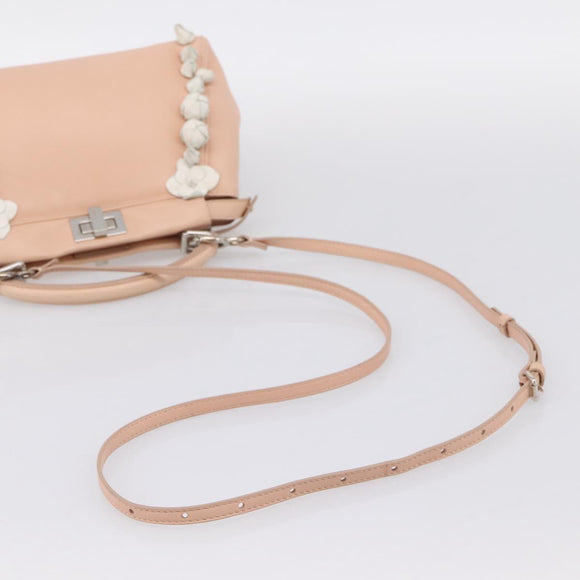FENDI Mini Peek A Boo Hand Bag Leather 2way Pink Silver Auth ka6033V