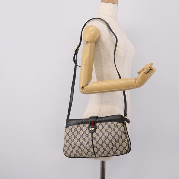 GUCCI GG Supreme Sherry Line Shoulder Bag PVC Navy Gold 904 02 043 Auth ka6034