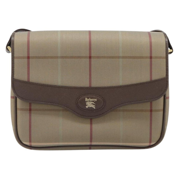 Burberrys Nova Check Shoulder Bag Canvas Beige Gold Auth ka6035