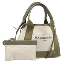 BALENCIAGA Navy Cabas XS Hand Bag Leather 2way White Silver 390346 Auth ka6043A-1