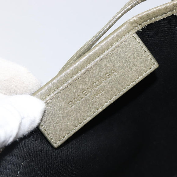 BALENCIAGA Navy Cabas XS Hand Bag Leather 2way White Silver 390346 Auth ka6043A