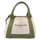 BALENCIAGA Navy Cabas XS Hand Bag Leather 2way White Silver 390346 Auth ka6043A-2