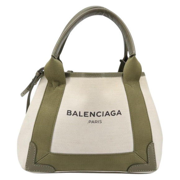 BALENCIAGA Navy Cabas XS Hand Bag Leather 2way White Silver 390346 Auth ka6043A