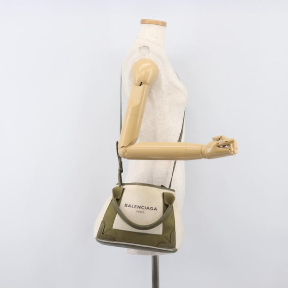 BALENCIAGA Navy Cabas XS Hand Bag Leather 2way White Silver 390346 Auth ka6043A