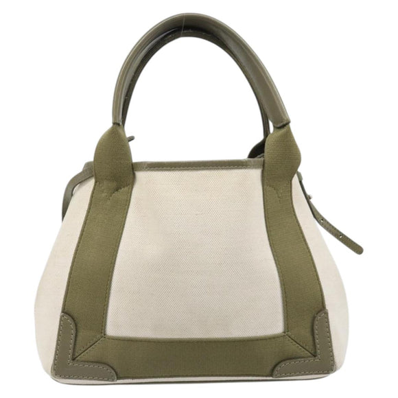 BALENCIAGA Navy Cabas XS Hand Bag Leather 2way White Silver 390346 Auth ka6043A