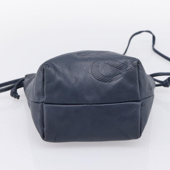 LOEWE Anagram Shoulder Bag Leather Navy Gold Auth ka6044A