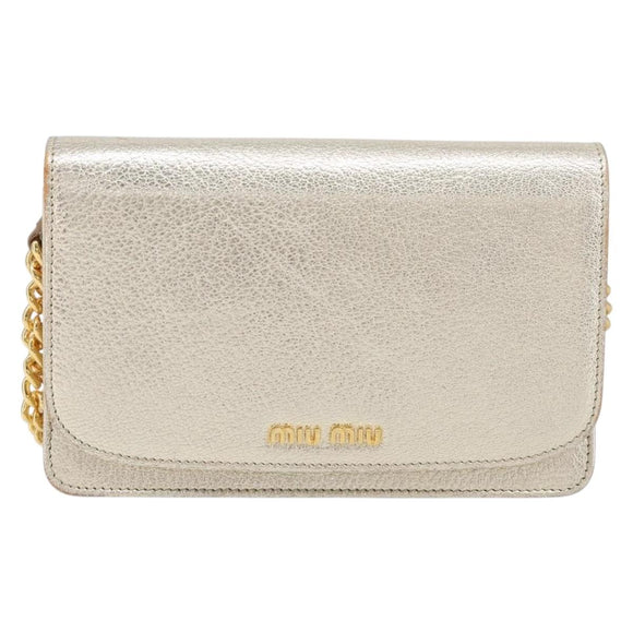 Miu Miu Chain Wallet Shoulder Bag Leather Gold Auth ka6046V