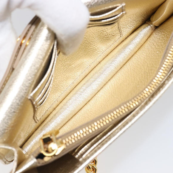 Miu Miu Chain Wallet Shoulder Bag Leather Gold Auth ka6046V