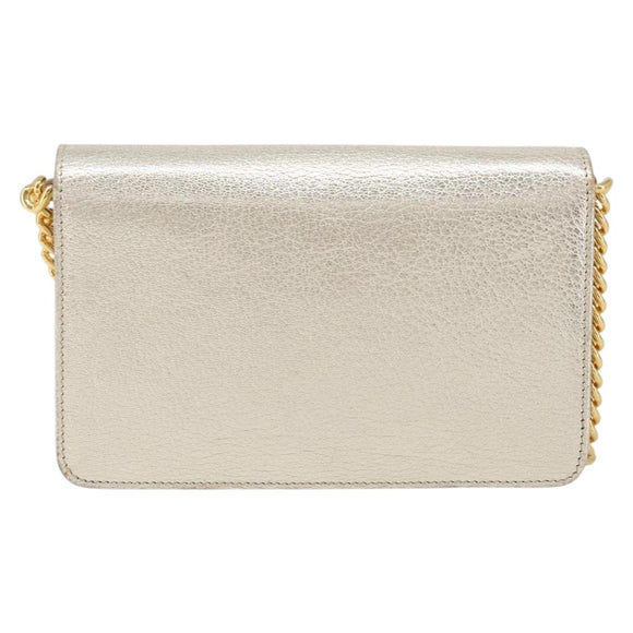 Miu Miu Chain Wallet Shoulder Bag Leather Gold Auth ka6046V