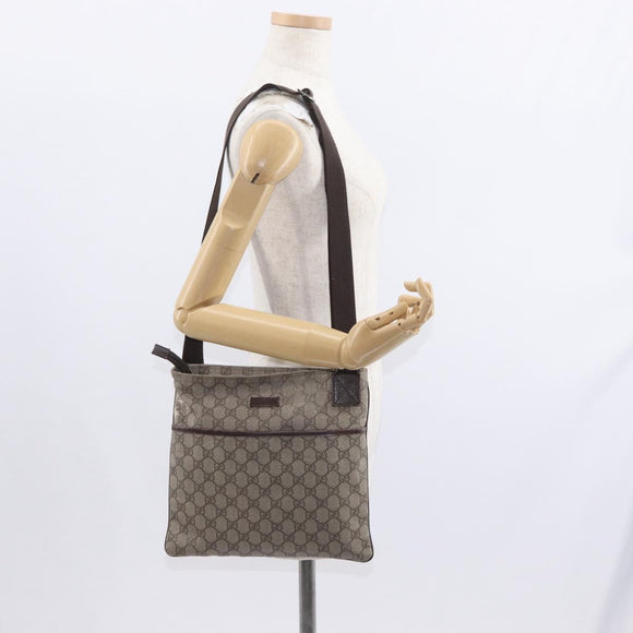 GUCCI GG Supreme Shoulder Bag PVC Beige Silver 141626 Auth ka605