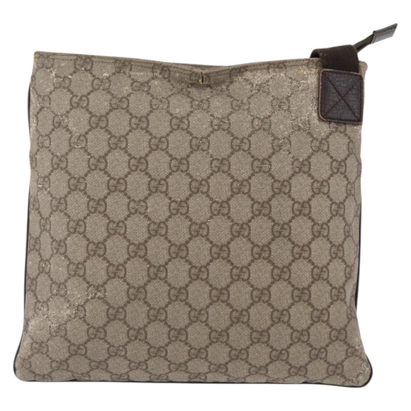 GUCCI GG Supreme Shoulder Bag PVC Beige Silver 141626 Auth ka605