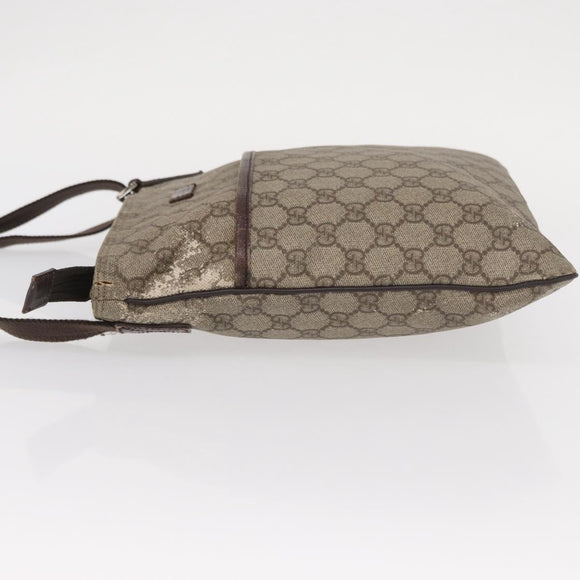 GUCCI GG Supreme Shoulder Bag PVC Beige Silver 141626 Auth ka605