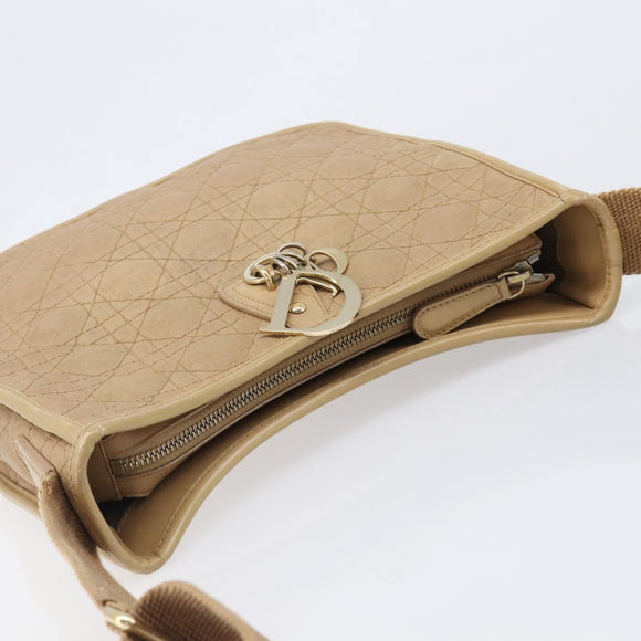 Christian Dior Lady Dior Canage Bag Coated Canvas Beige Gold Auth ka6054