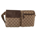 GUCCI GG Canvas Waist Bag Beige Silver 28566 Auth ka606-1