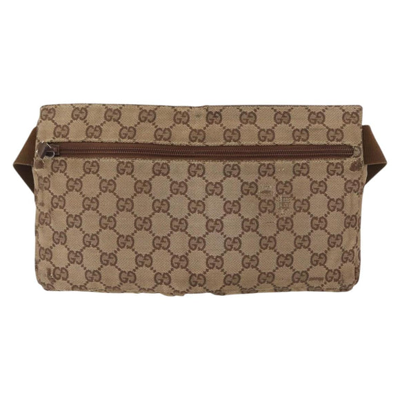 GUCCI GG Canvas Waist Bag Beige Silver 28566 Auth ka606