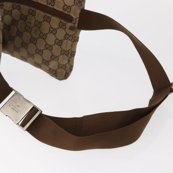 GUCCI GG Canvas Waist Bag Beige Silver 28566 Auth ka606