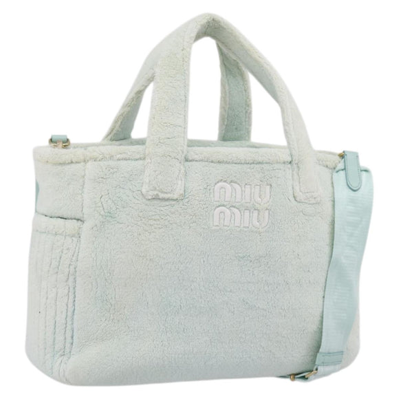 Miu Miu Hand Bag Pile 2way Light Blue Gold Tone Auth ka6060A