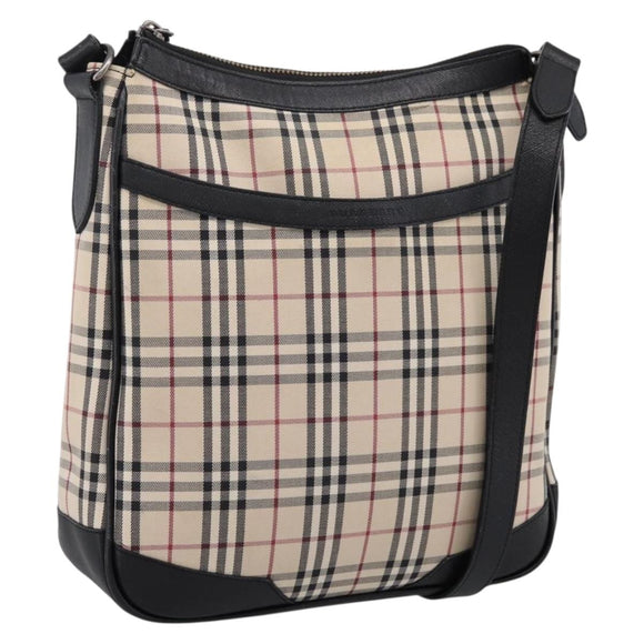 BURBERRY Nova Check Shoulder Bag Canvas Beige Silver Auth ka6064