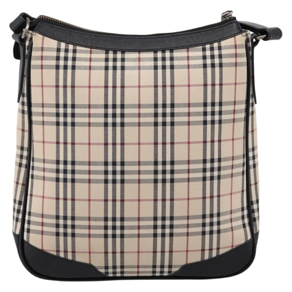 BURBERRY Nova Check Shoulder Bag Canvas Beige Silver Auth ka6064