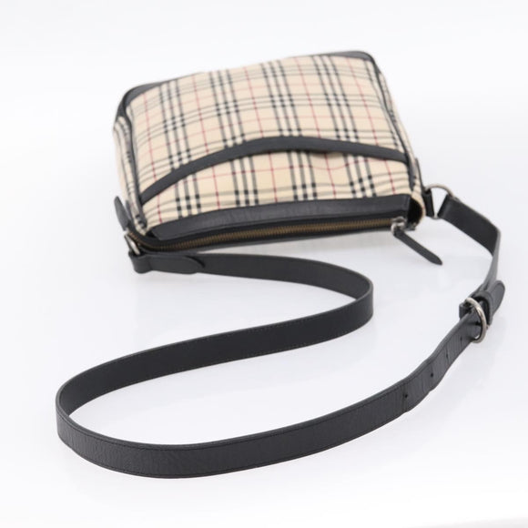 BURBERRY Nova Check Shoulder Bag Canvas Beige Silver Auth ka6064