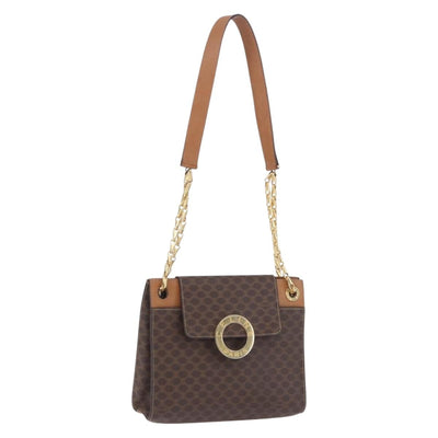 CELINE Macadam Chain Shoulder Bag PVC Leather Brown Gold Auth ka6066