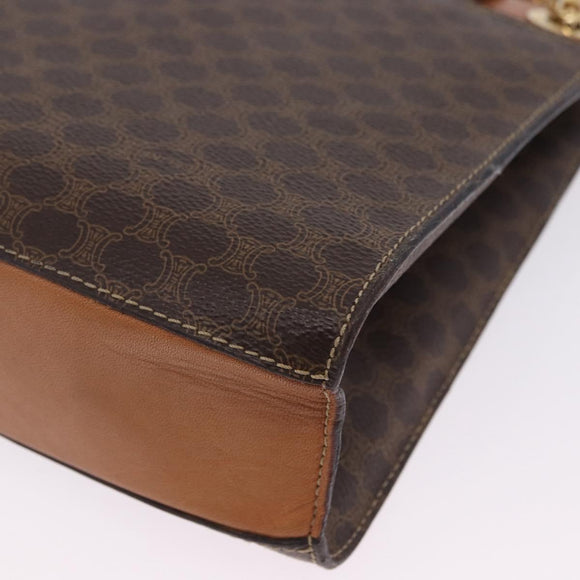 CELINE Macadam Chain Shoulder Bag PVC Leather Brown Gold Auth ka6066