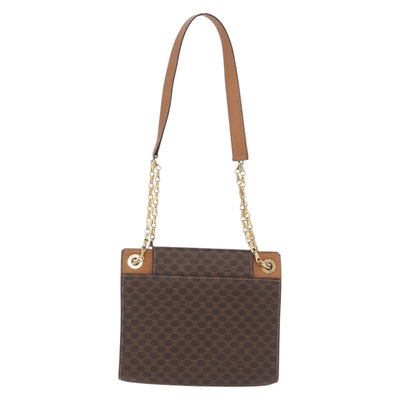CELINE Macadam Chain Shoulder Bag PVC Leather Brown Gold Auth ka6066 - 0