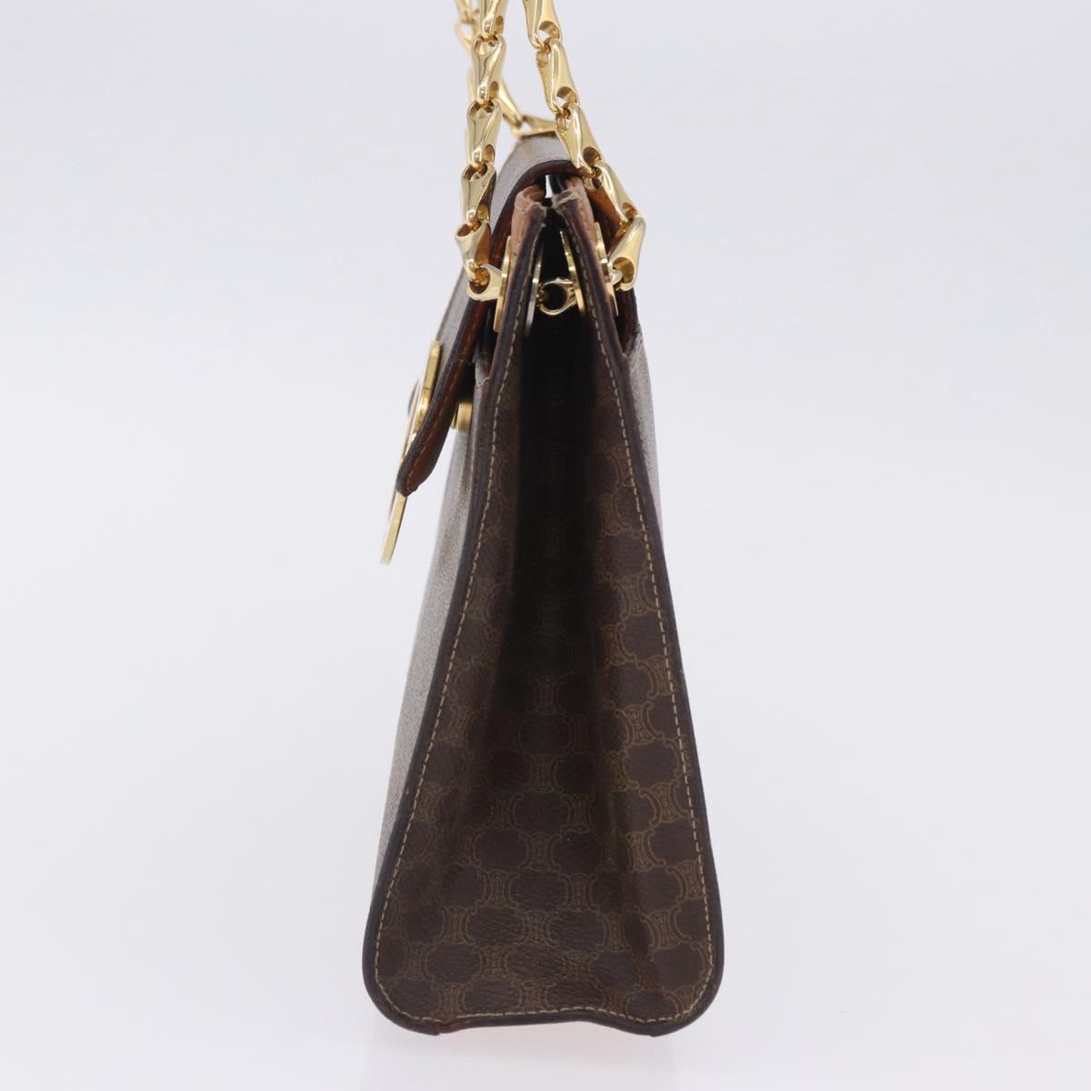 CELINE Macadam Chain Shoulder Bag PVC Leather Brown Gold Auth
