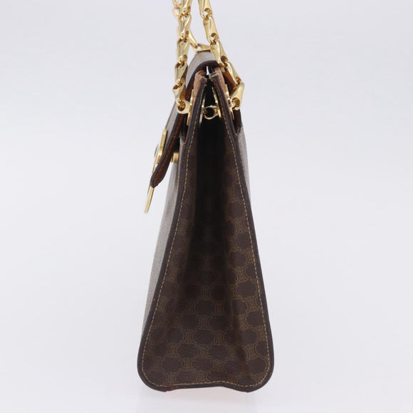 CELINE Macadam Chain Shoulder Bag PVC Leather Brown Gold Auth ka6066