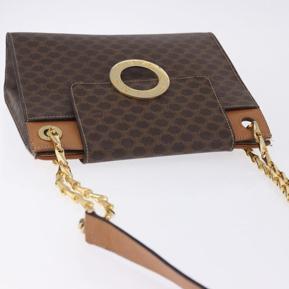 CELINE Macadam Chain Shoulder Bag PVC Leather Brown Gold Auth ka6066