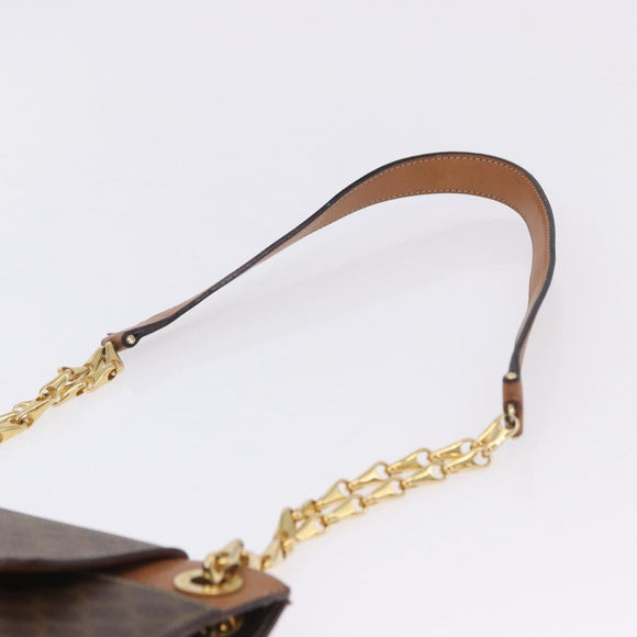 CELINE Macadam Chain Shoulder Bag PVC Leather Brown Gold Auth ka6066