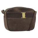 Salvatore Ferragamo Vala Shoulder Bag Suede Brown Gold Tone Auth ka6067-1