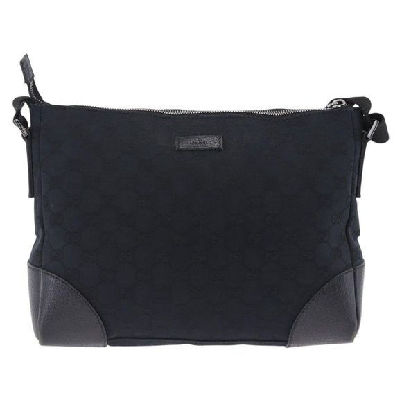 GUCCI GG Canvas Shoulder Bag Black Silver 114273 Auth ka6068