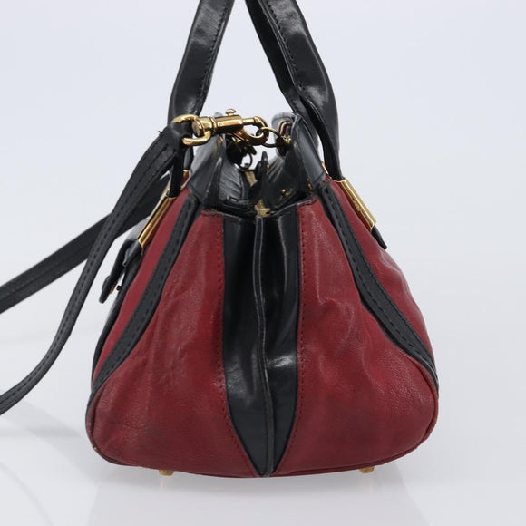 Chloe Alice Hand Bag Leather 2way Red Gold Tone Auth ka6070