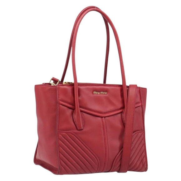 Miu Miu Tote Bag Leather 2way Red Gold Tone Auth ka6072A