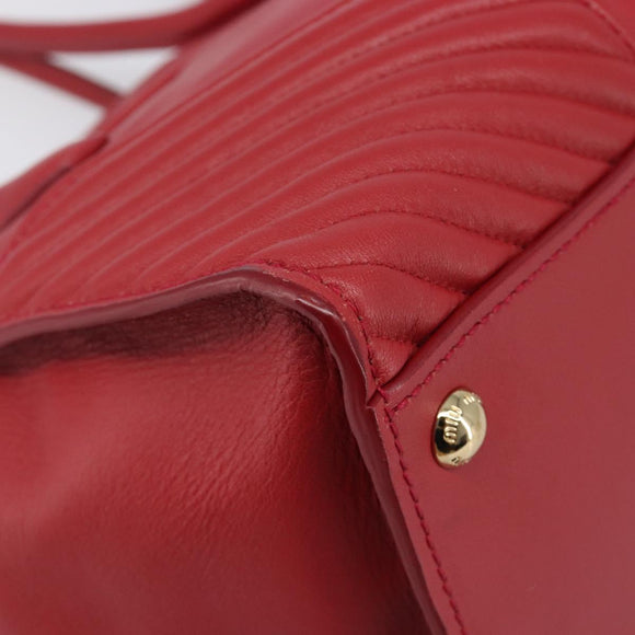Miu Miu Tote Bag Leather 2way Red Gold Tone Auth ka6072A