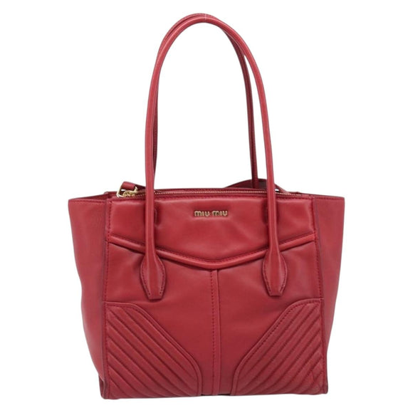 Miu Miu Tote Bag Leather 2way Red Gold Tone Auth ka6072A