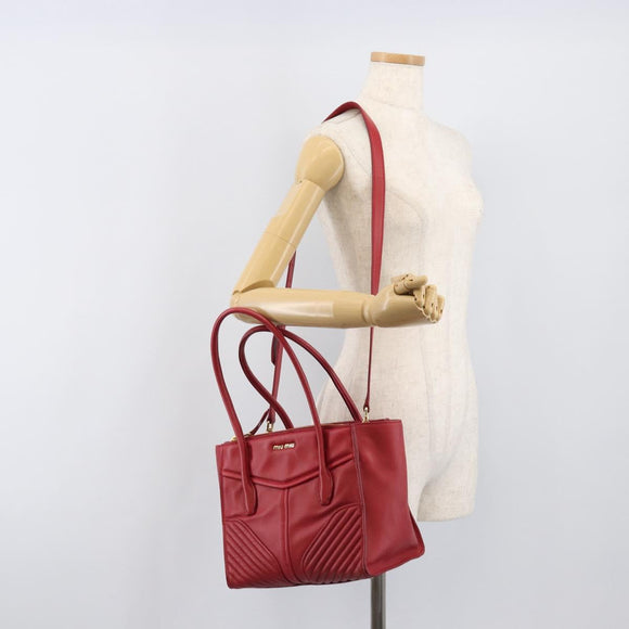 Miu Miu Tote Bag Leather 2way Red Gold Tone Auth ka6072A