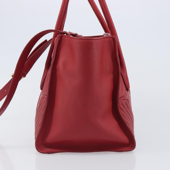 Miu Miu Tote Bag Leather 2way Red Gold Tone Auth ka6072A