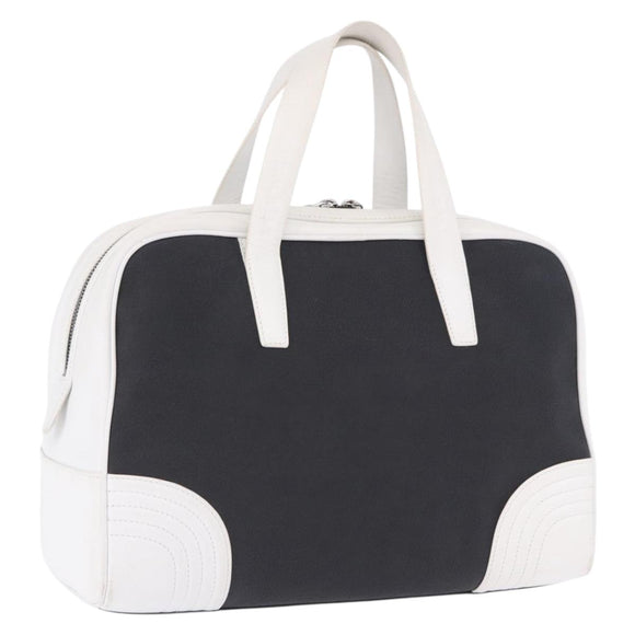 LOEWE Anagram Hand Bag PVC Leather Black White Auth ka6073