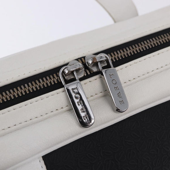 LOEWE Anagram Hand Bag PVC Leather Black White Auth ka6073