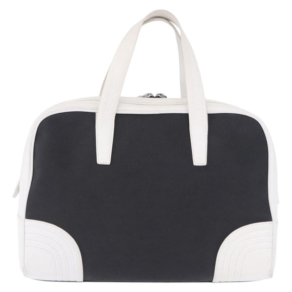 LOEWE Anagram Hand Bag PVC Leather Black White Auth ka6073