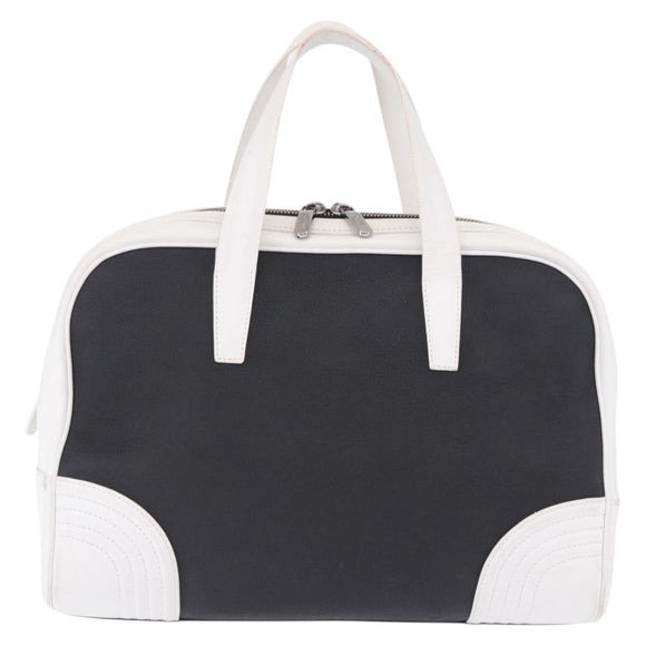 LOEWE Anagram Hand Bag PVC Leather Black White Auth ka6073