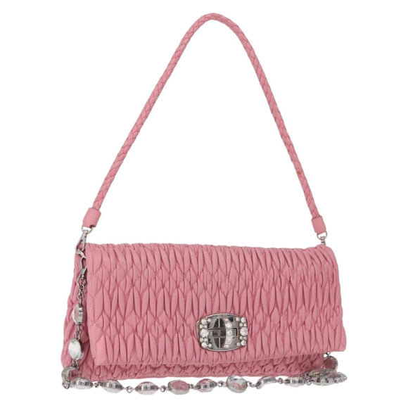 Miu Miu Matelasse Shoulder Bag Leather 2way Pink Silver Auth ka6075M